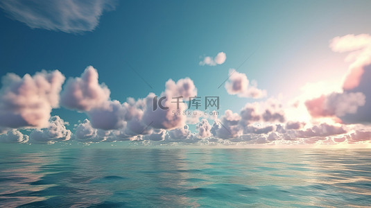 海洋上空的柔和云彩华丽的 3D 效果图