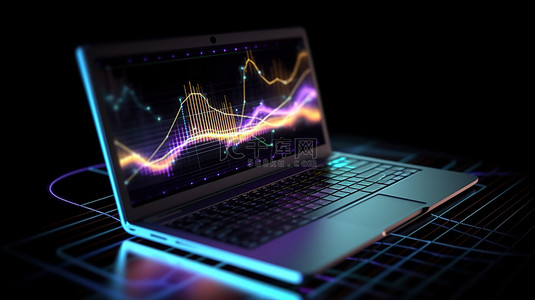 充满活力的 3D 图形填充笔记本电脑显示屏