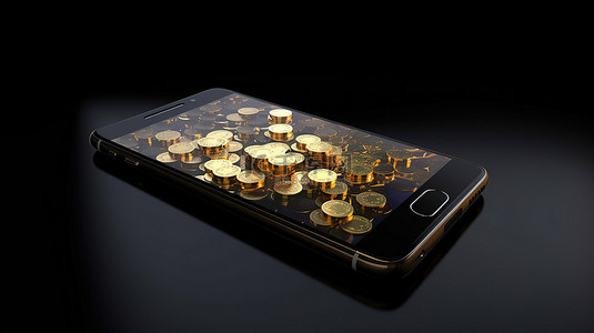 财富主题背景图片_3d 移动设备，带有描绘在线赌场主题的硬币