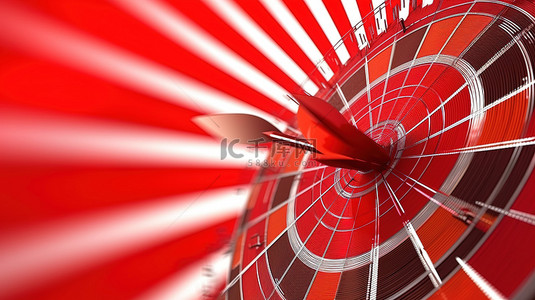 兰右转弯箭头背景图片_3D 渲染的红色飞镖箭头击中目标的插图