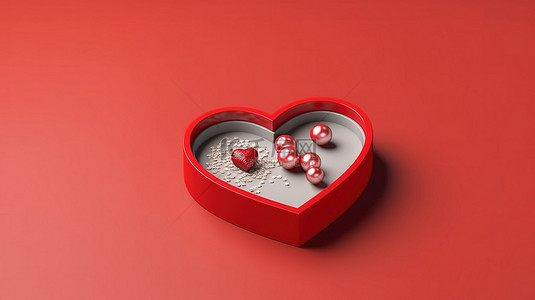 情人节或周年纪念 3D 渲染礼品盒，配有心形模型
