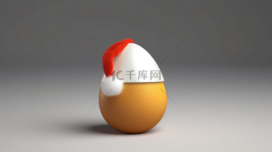 冬季帽子背景图片_3d 渲染孤立的鸡蛋戴着圣诞老人的帽子