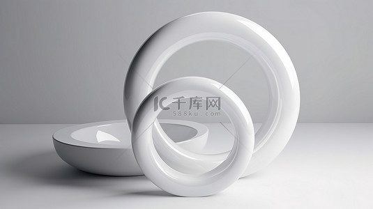 3D 渲染模型集清晰的圆环设计空白白色圆环形状