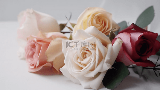 白色浪漫背景图片_白色背景上的玫瑰花束