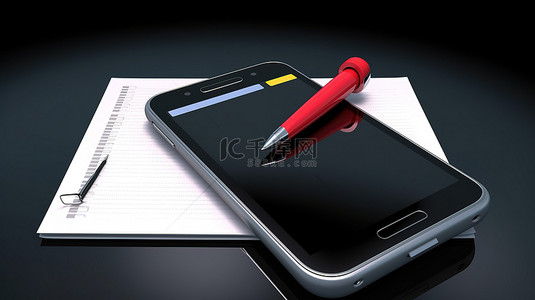 筆寫背景图片_带标记的交互式 3D 电话和待办事项列表在线调查