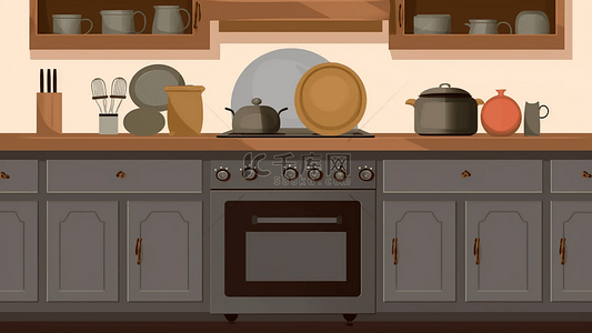 厨房灰色柜子实木卡通