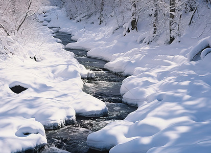 寒冷的天气背景图片_雪中​​的小溪是地面上寒冷的画面