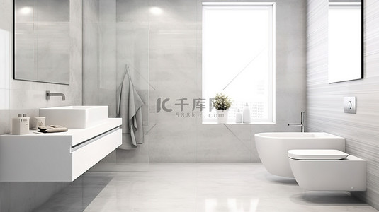厕所公用背景图片_现代浴室设计采用大理石装饰白色水槽和厕所 3D 渲染