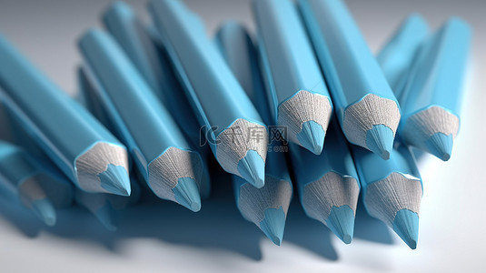 3d 渲染中浅蓝色铅笔的集合