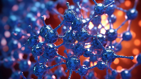 生物化学实验室背景图片_生物技术概念分子和巴基球结构的 3D 渲染