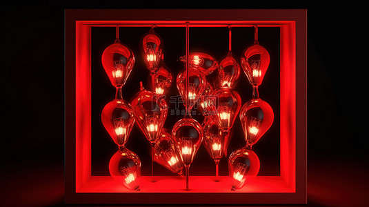 被光包围的带灯泡的 3d 渲染红色框架