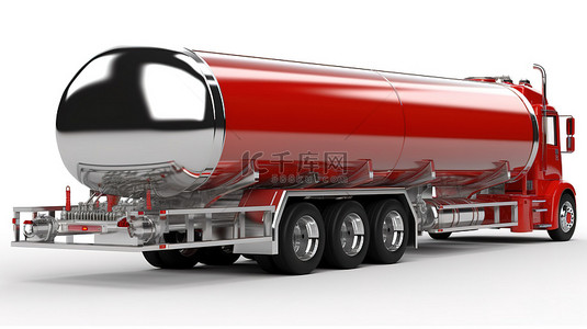 红色背景图片_连接到大型红色油罐车的抛光拖车 各面 3D 视图
