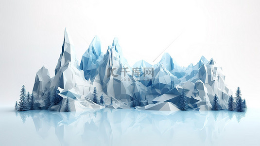 科技3背景图片_白色抽象背景下 3D 渲染中的低聚蓝色景观
