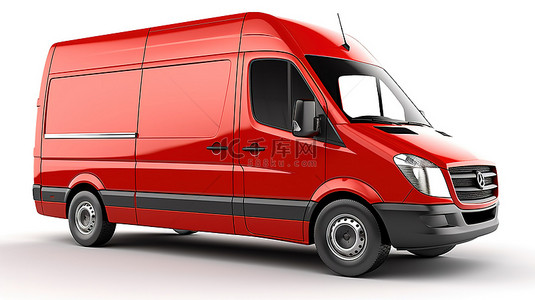 白色背景中型商用货车，红色外观，非常适合添加定制设计和品牌 3D 渲染