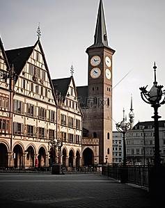 德国柏林背景图片_柏林老城 老德国市中心 市政厅和时钟广场 pymspmv