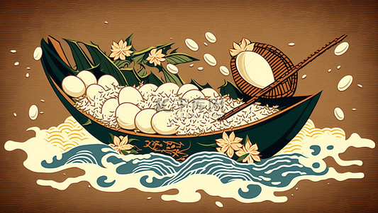 节日食品背景图片_端午节美食船复古节日