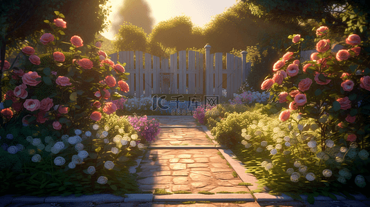 红色卡通花朵背景图片_花园阳光玫瑰花植物公园背景