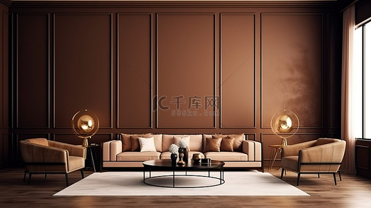 现代奢华背景墙背景图片_尖端的客厅设计，带有奢华感和 3D 渲染