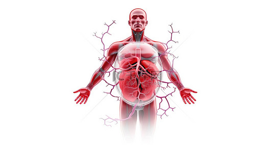 运动员肺部的 3D 插图以红色突出显示，并带有剪切路径