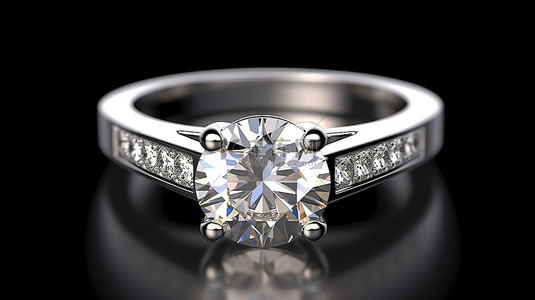 戒指首饰背景图片_灰色背景上钻石戒指的 3D 渲染