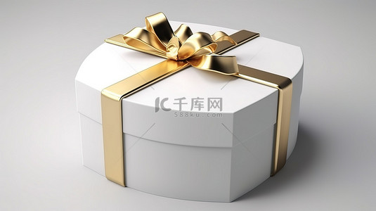 涂鸦购物女孩背景图片_中性背景上带有金色丝带蝴蝶结的白色礼品盒的真实 3D 渲染