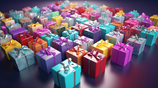 3D 渲染中充满活力的礼品盒