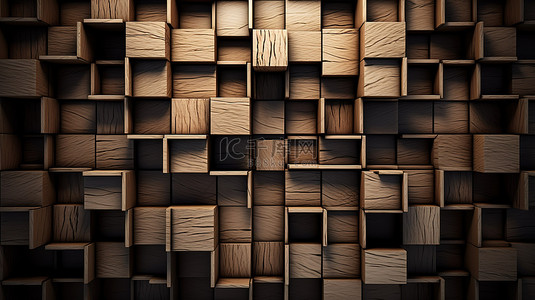 用于墙壁装饰或墙纸的黑色背景 3D 木制方块图形