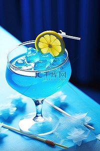 酒背景图片_蓝色盘子里的蓝色鸡尾酒