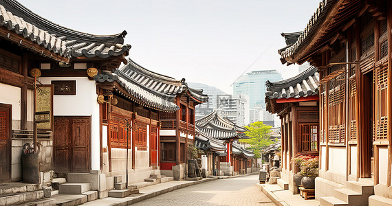 村背景图片_首尔市古建筑街