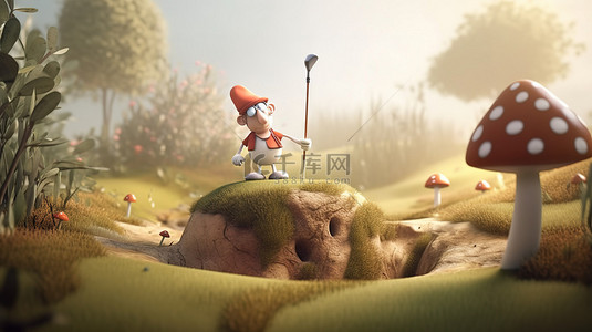 童话角色背景图片_打高尔夫球与童话扭曲 3d 插图