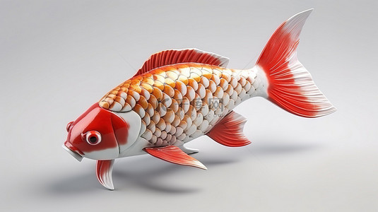 红色和白色的美丽日本锦鲤鱼的 3D 渲染