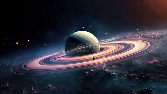 土星，雄伟的气态巨行星，拥有迷人的小行星环 3D 太空奥德赛