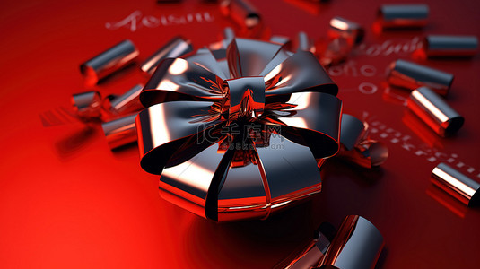 促销标签背景图片_充满活力的红色 3D 圣诞标签，带蝴蝶结和丝带
