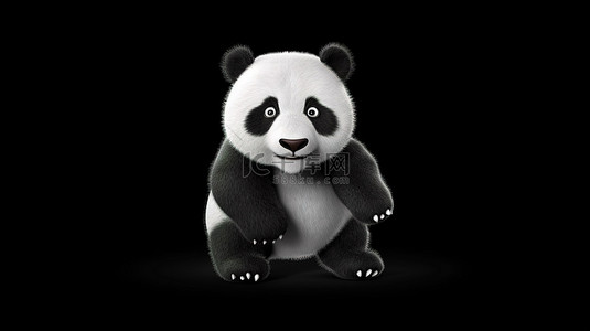 白色背景中可爱的卡通熊猫人物的 3d 插图