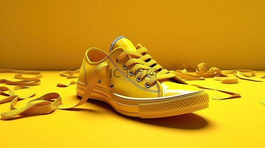 鞋底充满活力的黄色运动鞋是时尚鞋类的象征，色彩绚丽 3D 渲染