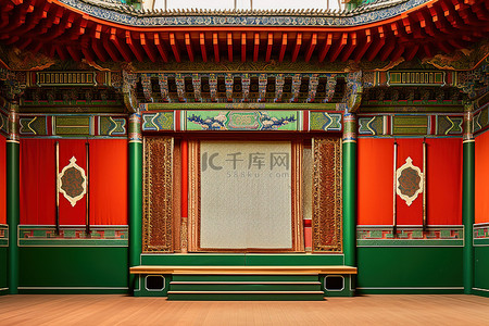 南首尔绿色房间的宫殿内部配有墙板和绿色地毯