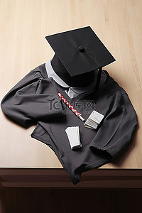 校服背景图片_桌子上的毕业帽和毛衣