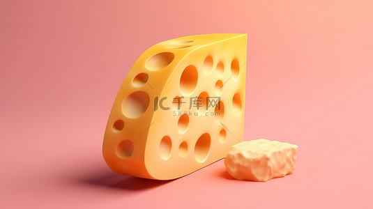 健康管理师背景图片_奶酪块在 3D 渲染中展示在充满活力的粉红色背景上，并具有充足的复制区域