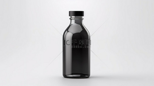 白色背景隔离模型玻璃或黑色塑料瓶的 3D 渲染
