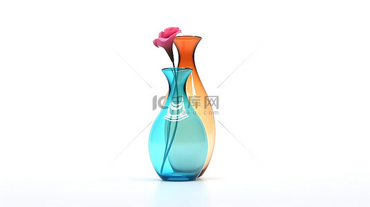 玻璃风格背景图片_3D 渲染一个高大优雅的彩色花瓶，非常适合白色背景下的花朵
