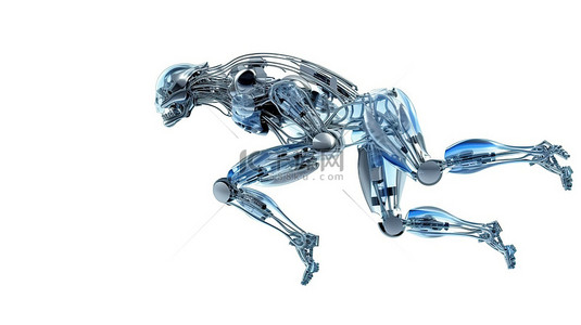 3D渲染中的白色背景X射线机器人象征着快速技术概念