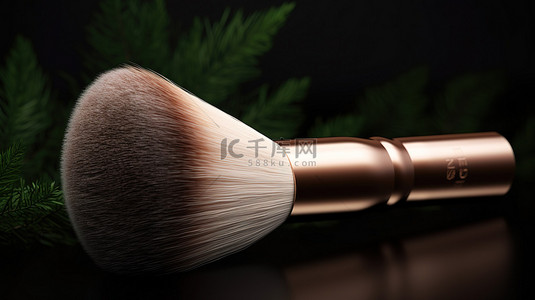 化妆设计背景图片_生态友好的木柄化妆品化妆刷 3D 渲染插图