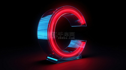 j字母logo背景图片_带有霓虹红色大写字母 c 的蓝色字母在 3d 渲染中被照亮