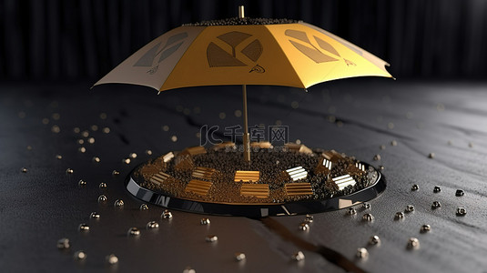 下雨雨伞背景图片_保护你的加密货币 3D 渲染雨伞，防止下雨的 Nem 硬币