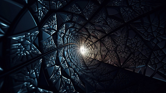 黑暗隧道内 3D 照明的抽象星形马赛克图案