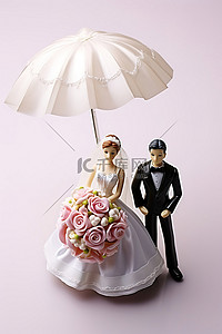 撑着伞的新娘和新郎