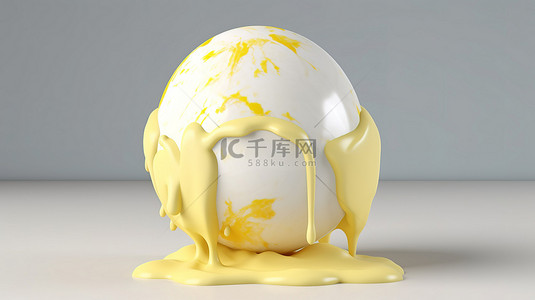 戳白色背景图片_以 3D 渲染呈现的黄色顶部白色冰淇淋