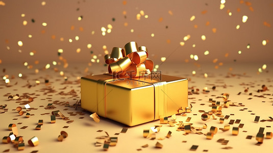 金色五彩纸屑中的优雅礼品盒，以简约时尚风格呈现