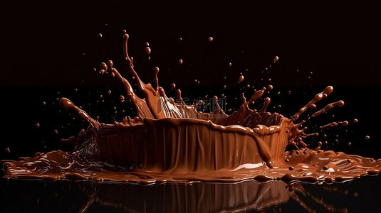 热可可背景图片_3d 渲染中带有可可或巧克力飞溅的抽象背景