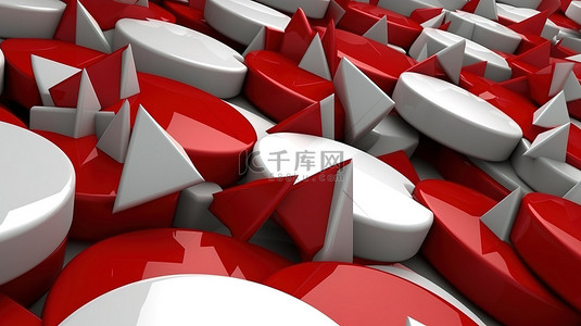 不同的运动路径红色箭头在 3D 渲染中的白色箭头中脱颖而出